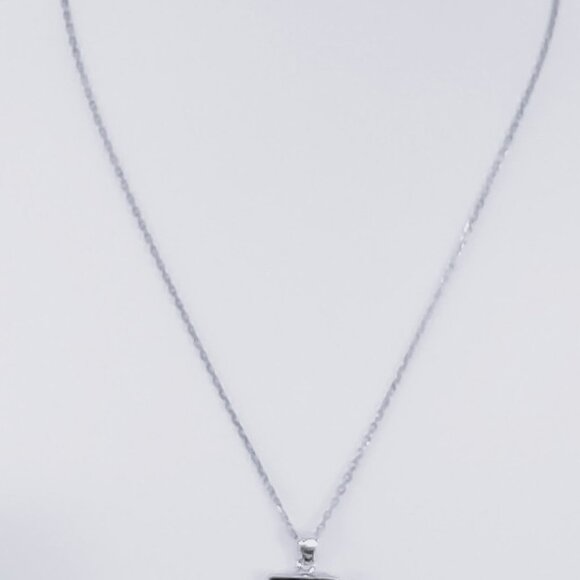 Sterling Silver 925 Black Onyx Necklace w/16" Chain + Pierced Earrings Set - Picture 9 of 10